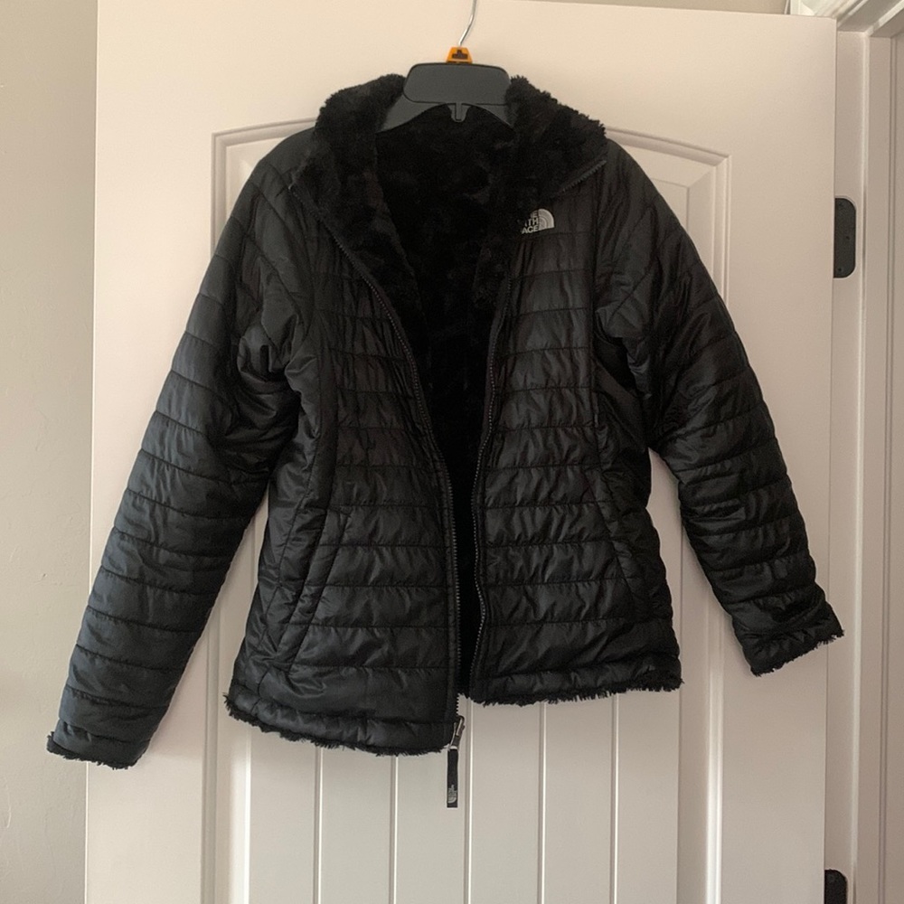 Girls north face jacket reversible